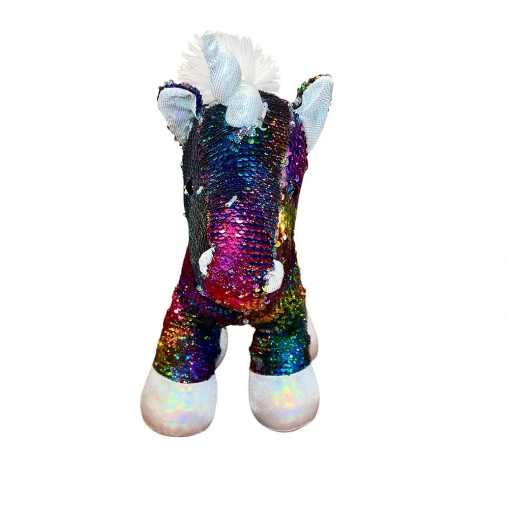 Rainbow/Silver Flip Sequin Unicorn Plush 8.5” x 14” x 17” - Picture 4 of 10